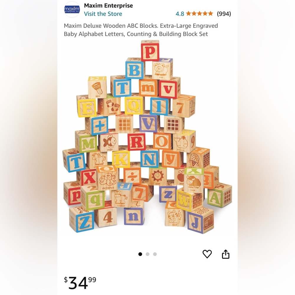 Deluxe engraved wooden alphabet ABC 40 blocks set baby toddler preschool